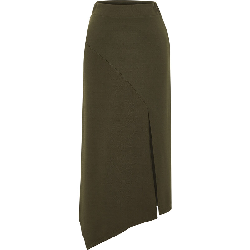 Trendyol Khaki Asymmetric Cut and Slit Detailed Skirt