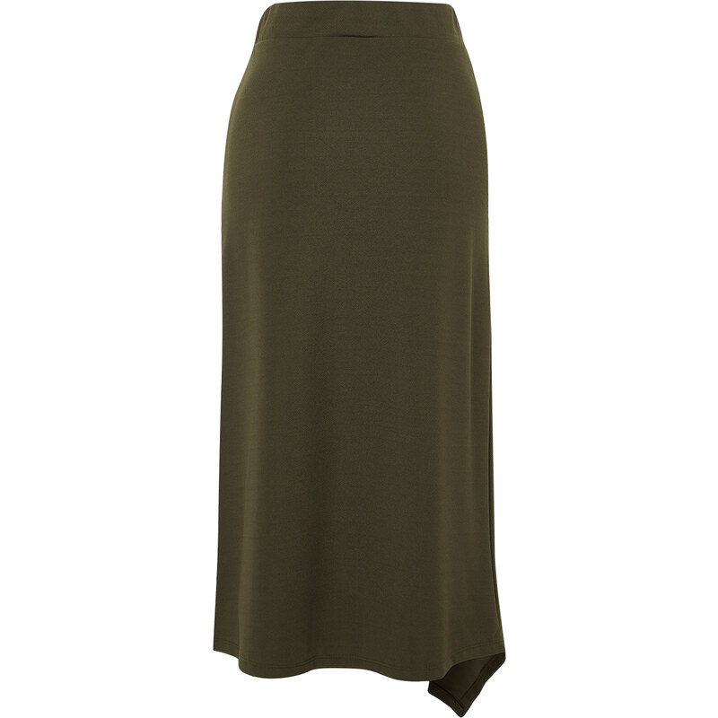 Trendyol Khaki Asymmetric Cut and Slit Detailed Skirt