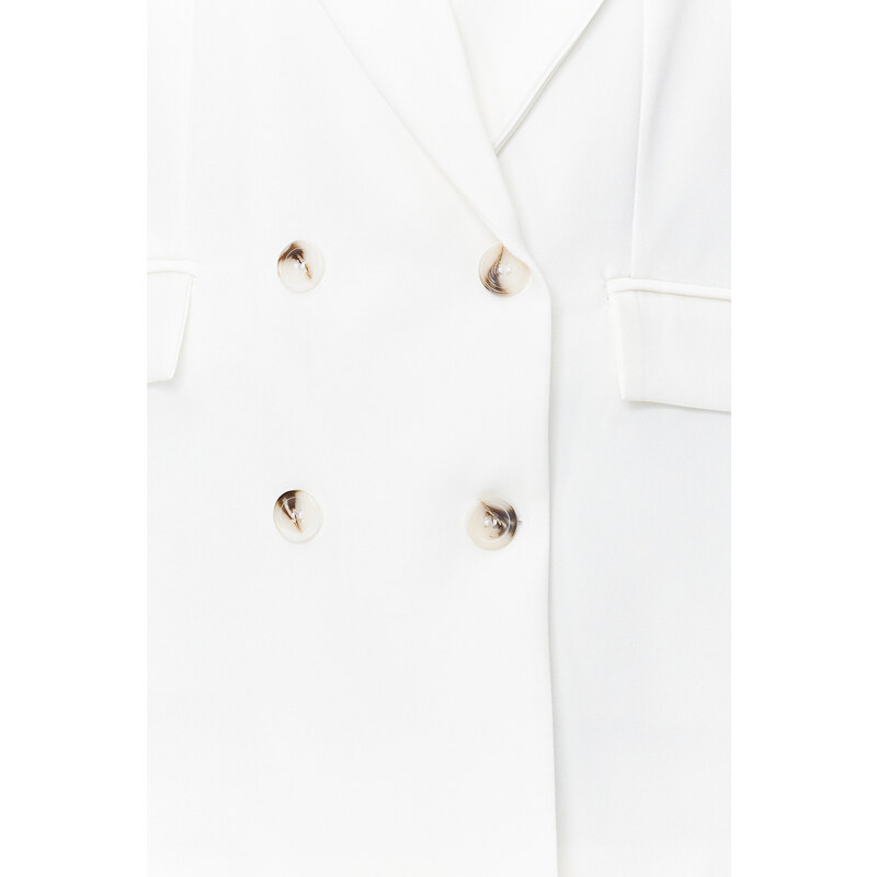 Trendyol White Oversize Lined Buttoned Woven Blazer Jacket