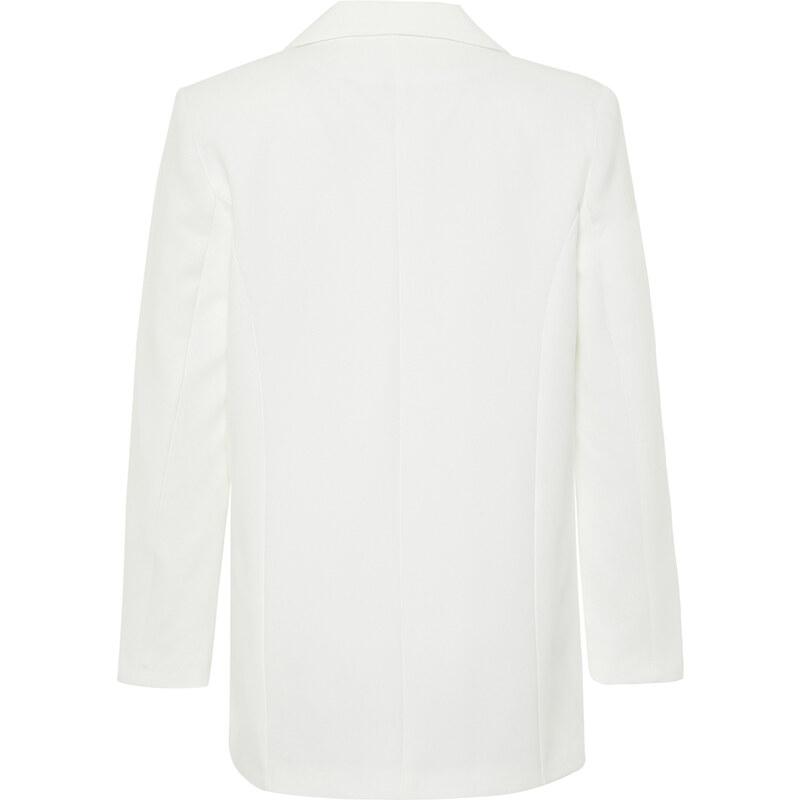 Trendyol White Oversize Lined Buttoned Woven Blazer Jacket