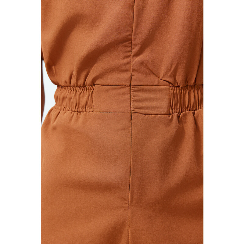 Trendyol Brown Elastic Waist Mini Woven Mini Jumpsuit