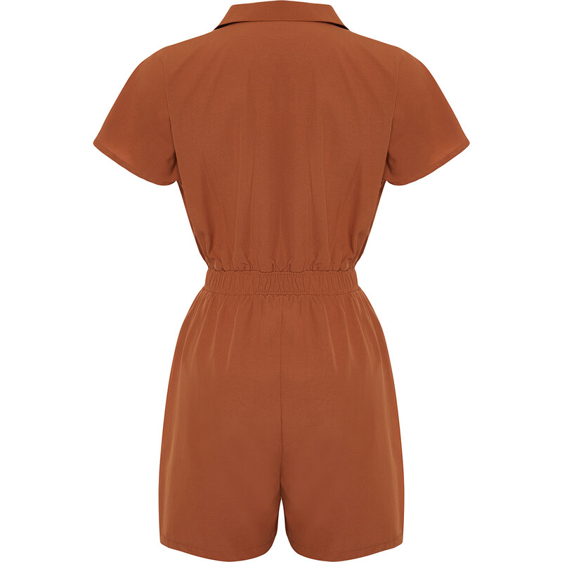 Trendyol Brown Elastic Waist Mini Woven Mini Jumpsuit