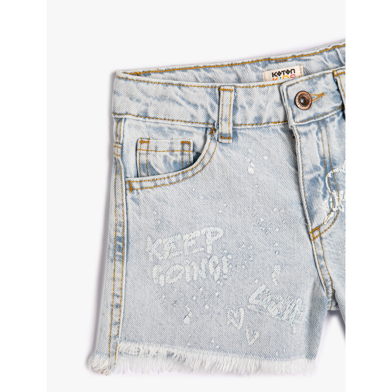 Koton Denim Shorts with Pockets, Printed Cotton - Slim Fit