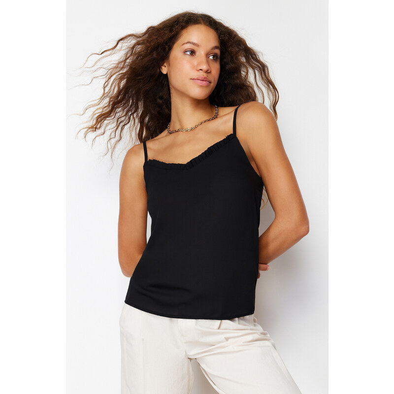 Trendyol Black Collar Frilly Strappy Woven Blouse