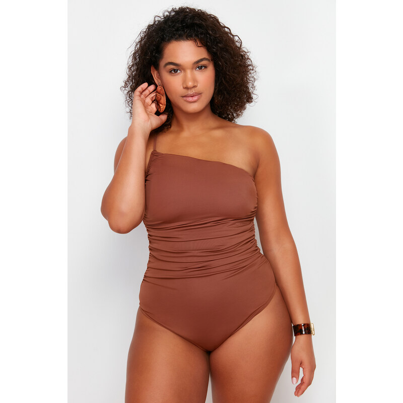 Trendyol Curve Brown One Shoulder Swimsuit 107261632