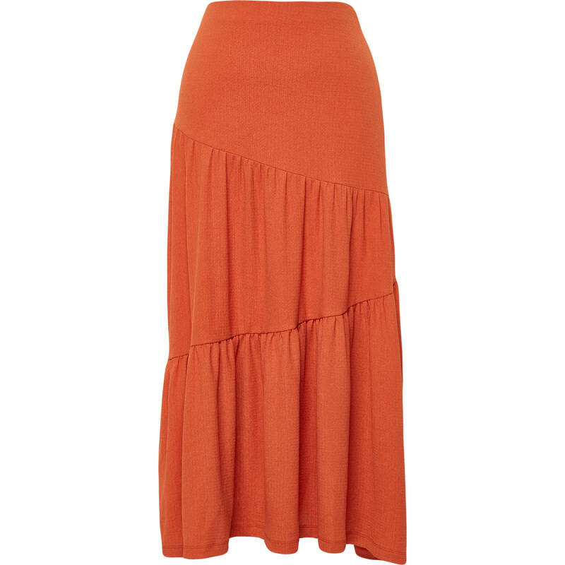 Trendyol Cinnamon Wrinkled/Textured Flared Maxi Gathered Flexible Knitted Skirt