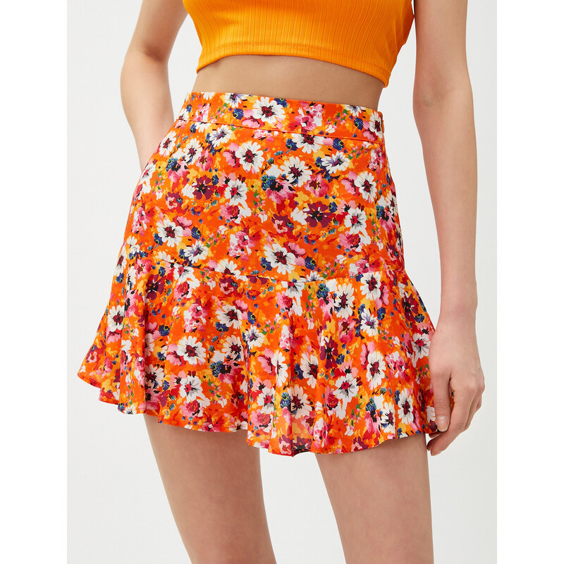 Koton Floral Mini Skirt with Flounces