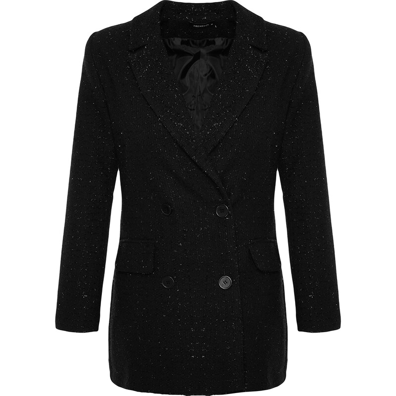 Trendyol Black Premium Quality Oversize Wide Fit Silvery Woven Blazer Jacket