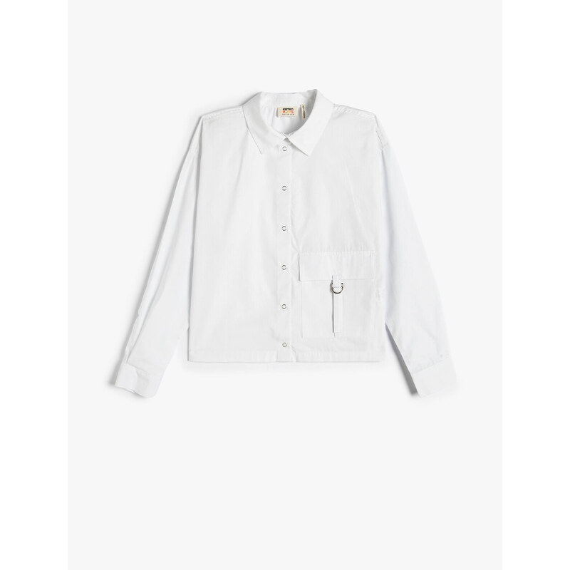 Koton Poplin Shirt Long Sleeve Pocket Detailed Snap Closure Cotton