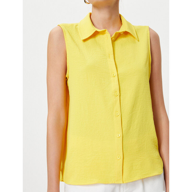 Koton Sleeveless Shirt with Buttons, Comfortable Cut, Textured