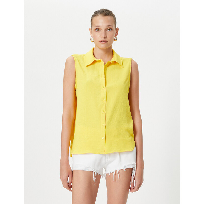 Koton Sleeveless Shirt with Buttons, Comfortable Cut, Textured