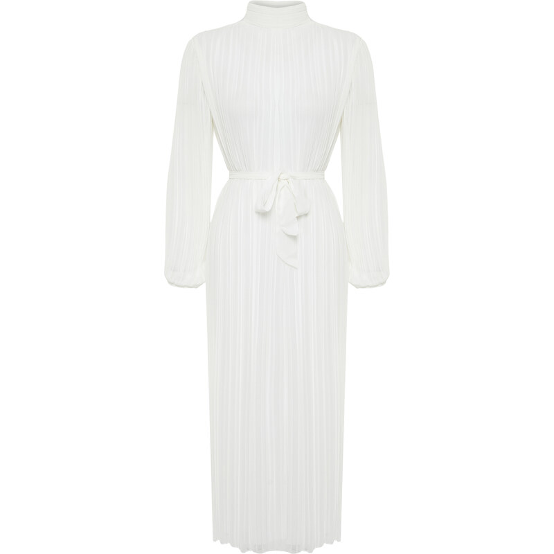 Trendyol Cream Pleated Woven Lined Chiffon Bride/Special Occasion Dress