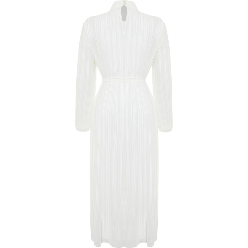 Trendyol Cream Pleated Woven Lined Chiffon Bride/Special Occasion Dress