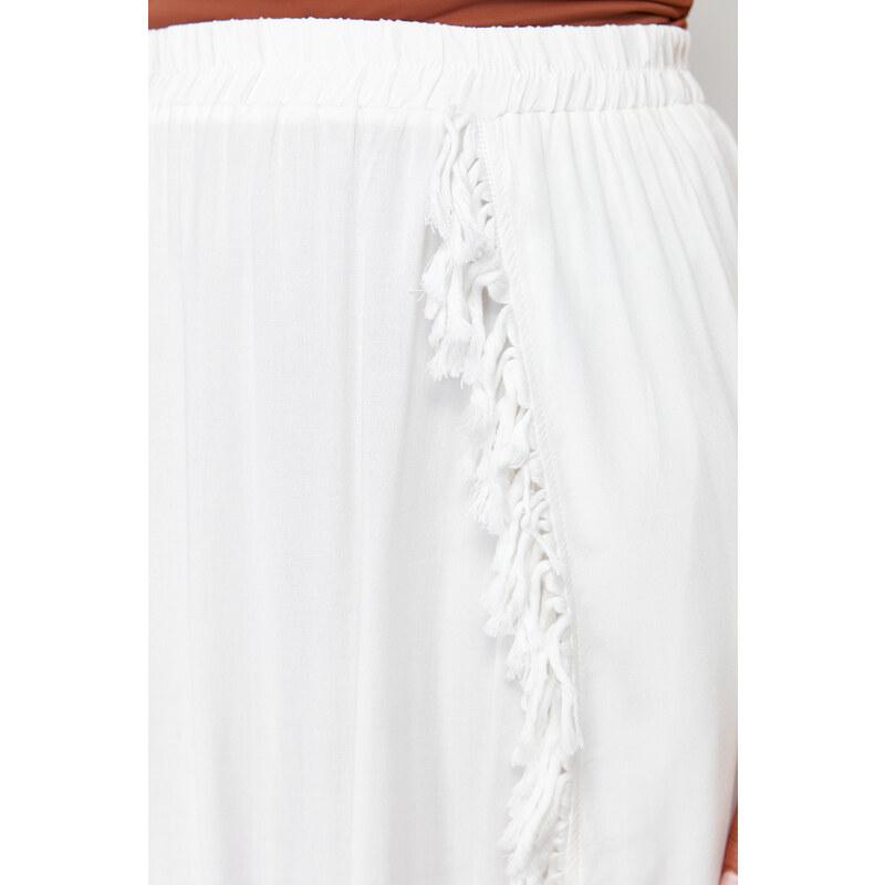 Trendyol Curve Ecru Maxi Woven Tasseled Beach Skirt