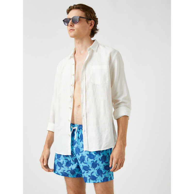 Koton Swimsuit Shorts Turtle Printed, Pockets, Tie Waist