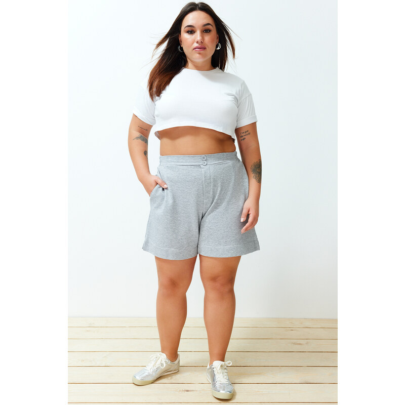 Trendyol Curve Gray Button Detailed Knitted Shorts & Bermuda