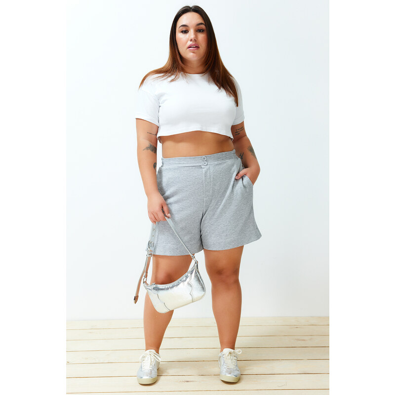 Trendyol Curve Gray Button Detailed Knitted Shorts & Bermuda