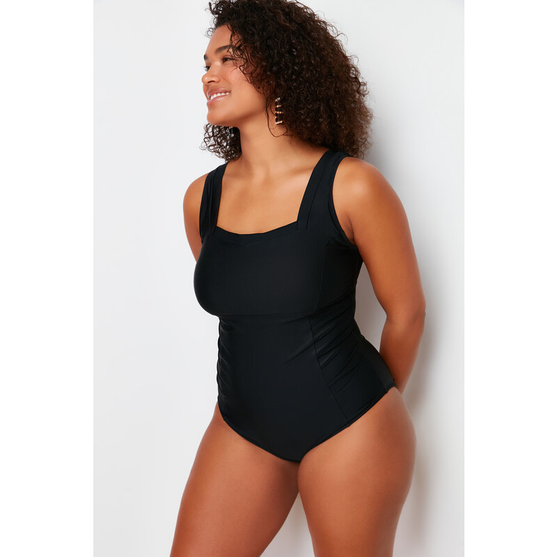 Trendyol Curve Black Square Neck Knitted Compression Swimsuit