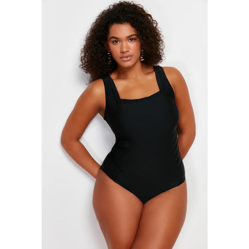 Trendyol Curve Black Square Neck Knitted Compression Swimsuit