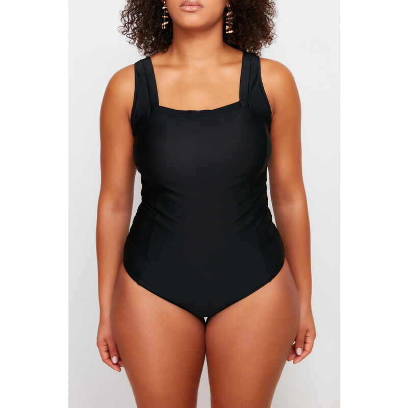 Trendyol Curve Black Square Neck Knitted Compression Swimsuit