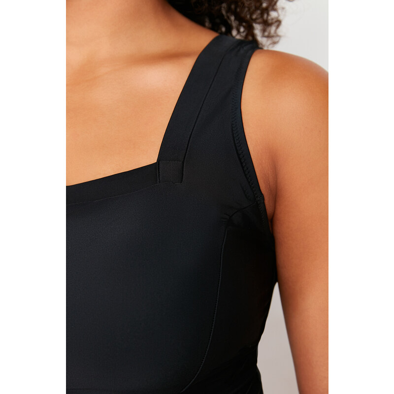 Trendyol Curve Black Square Neck Knitted Compression Swimsuit