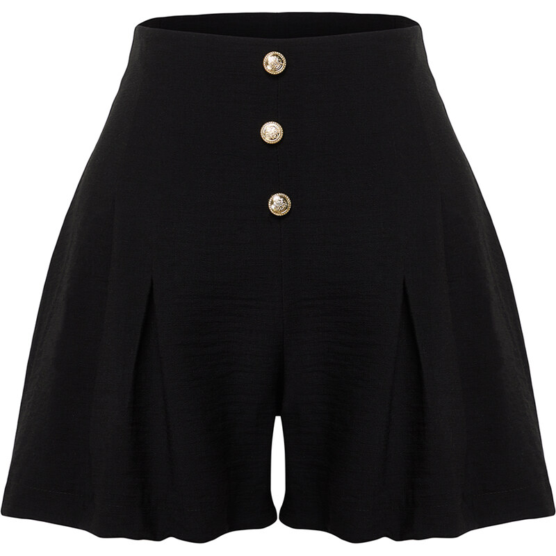 Trendyol Black Pleated Button Detailed Woven Shorts