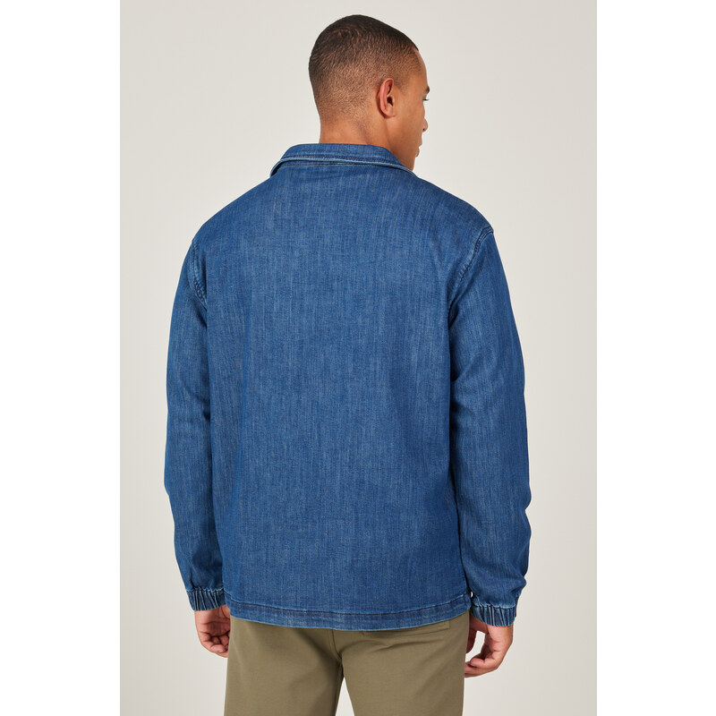 AC&Co / Altınyıldız Classics Men's Indigo Standard Fit Normal Cut, Baby Collar Denim Coat.