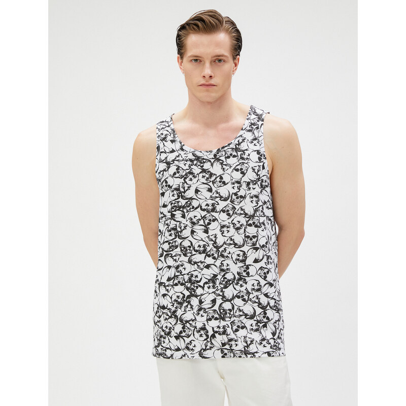 Koton Skull Printed Singlets, Round Neck, Slim Fit