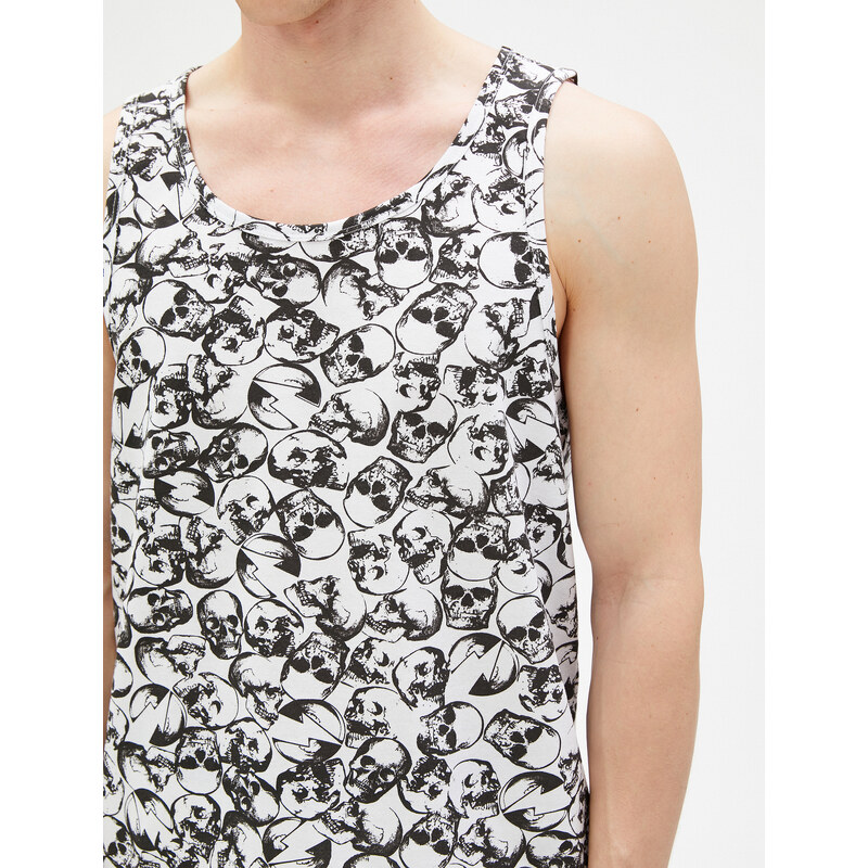 Koton Skull Printed Singlets, Round Neck, Slim Fit