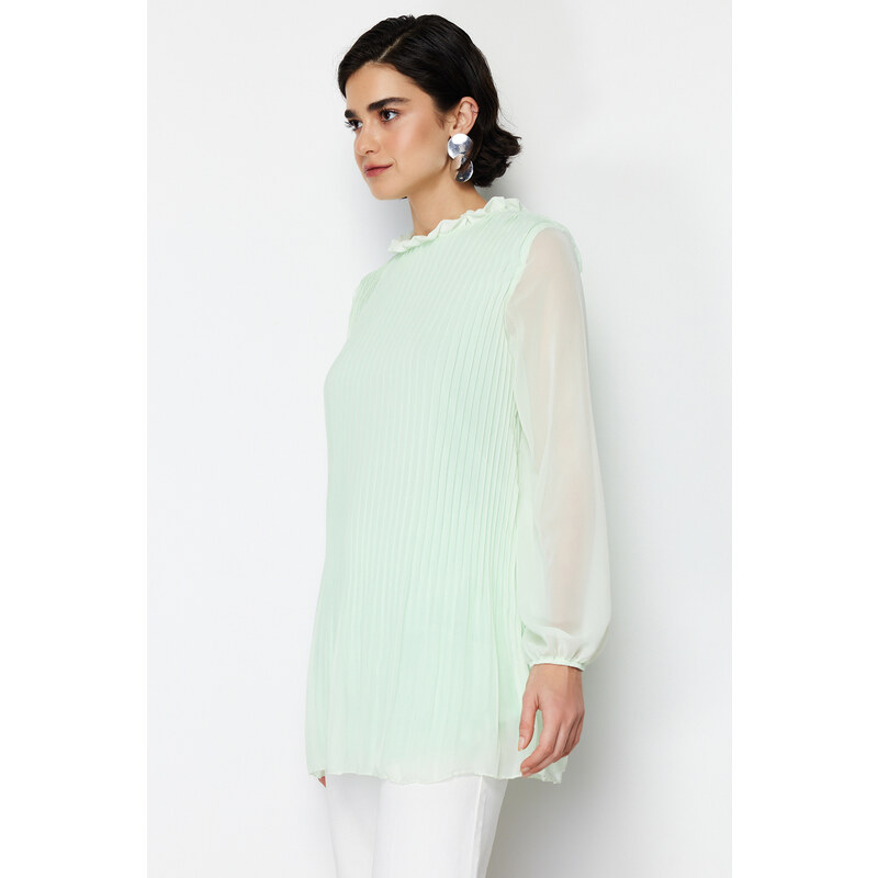 Trendyol Mint Chiffon Pleated Woven Tunic 107073721