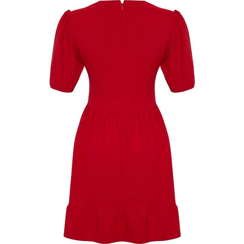 Trendyol Red V-Neck Bow Detailed Mini Woven Dress