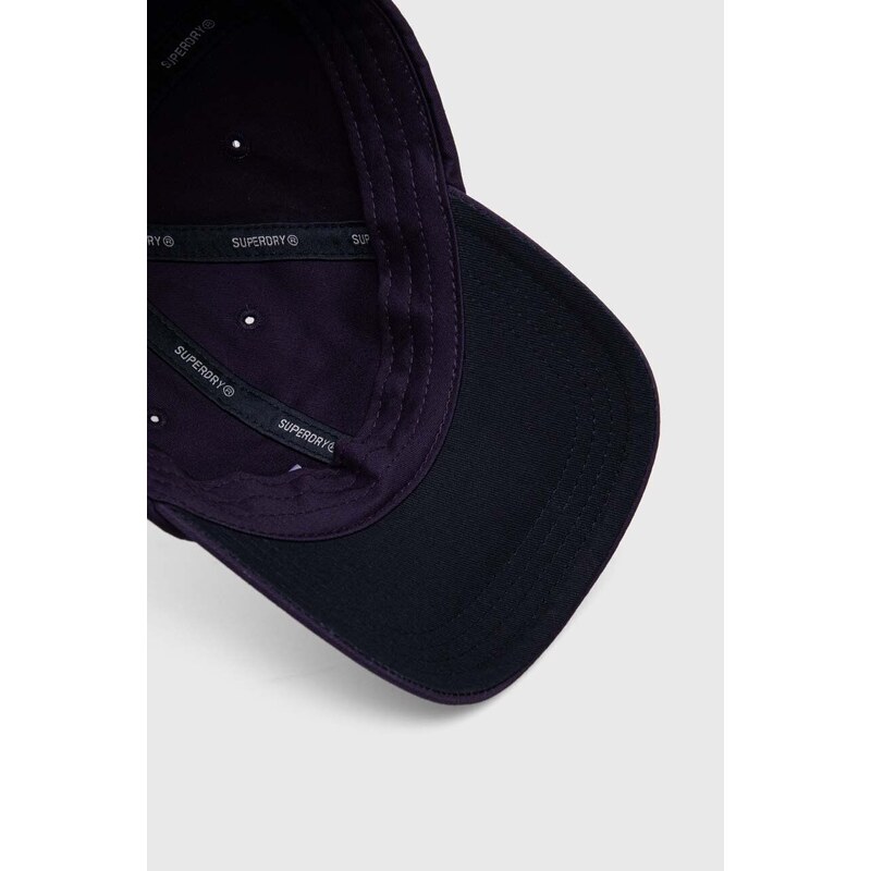 Bavlněná baseballová čepice Superdry tmavomodrá barva, s aplikací