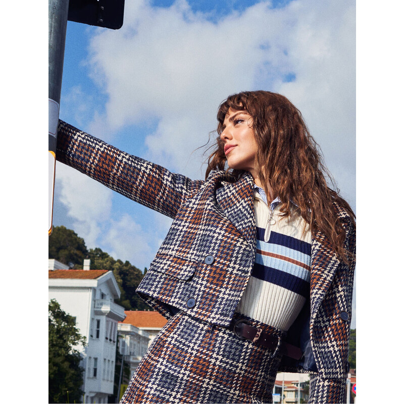 Koton Tweed dvouřadý crop sako