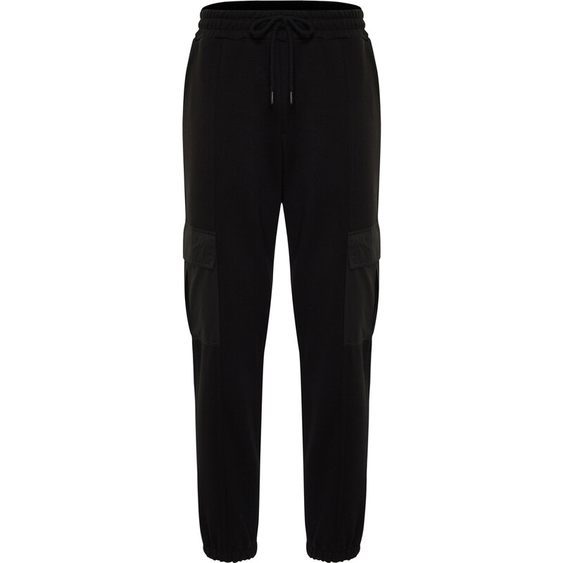 Trendyol Black Oversize/Wide-Fit Cargo Pocket Elastic Cuff Sweatpants