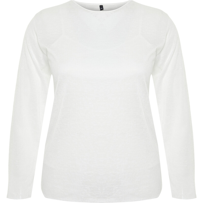 Trendyol Curve White Linen Look Transparent Knitted Blouse