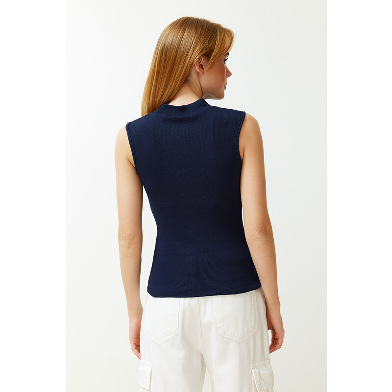 Trendyol Navy Blue-Grey Melange 2-Pack Fitted Ribbed Stretch Knit Blouse