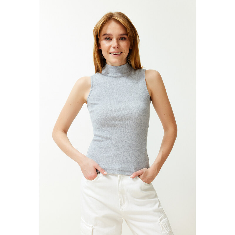 Trendyol Navy Blue-Grey Melange 2-Pack Fitted Ribbed Stretch Knit Blouse