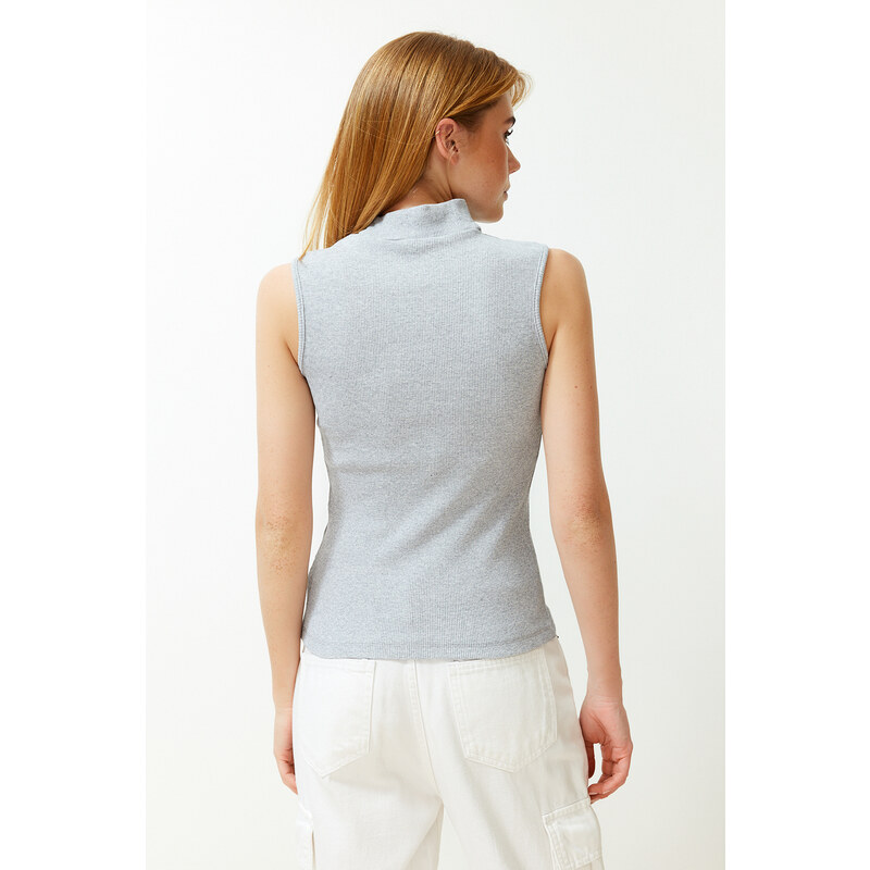 Trendyol Navy Blue-Grey Melange 2-Pack Fitted Ribbed Stretch Knit Blouse