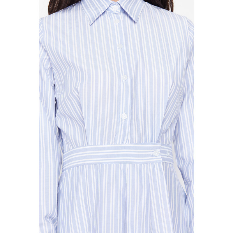 Trendyol Blue Shirt Collar Striped Woven Dress