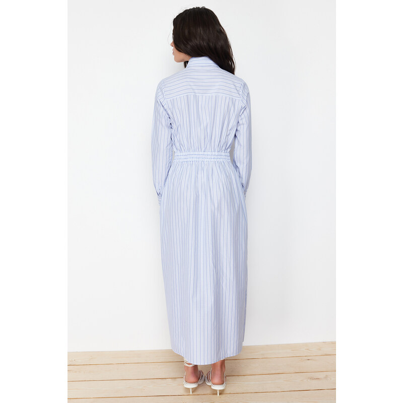 Trendyol Blue Shirt Collar Striped Woven Dress