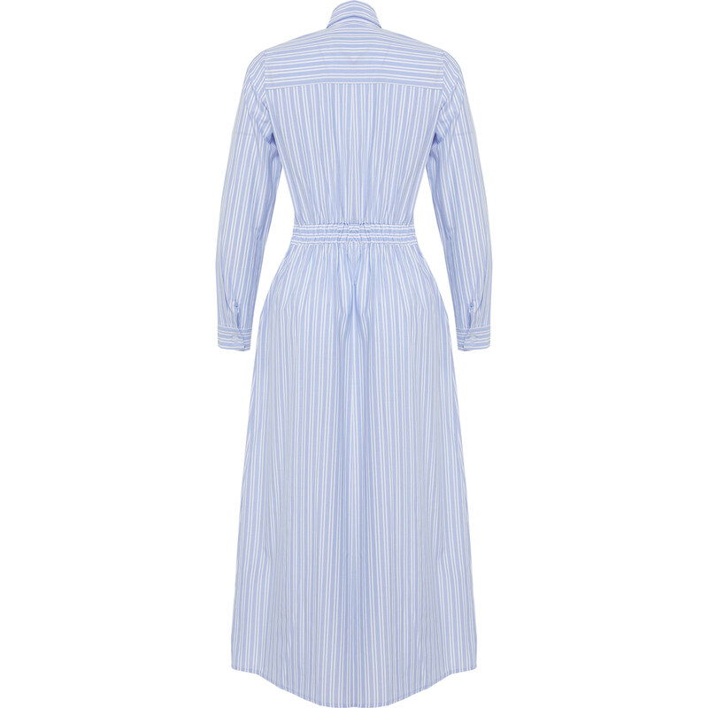 Trendyol Blue Shirt Collar Striped Woven Dress