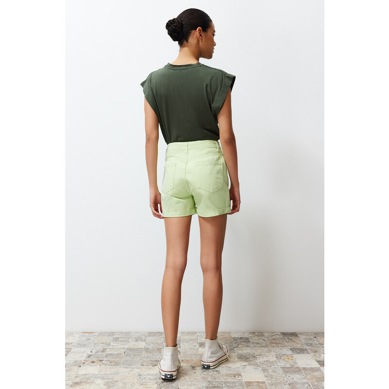 Trendyol Water Green Folded High Waist Denim Shorts