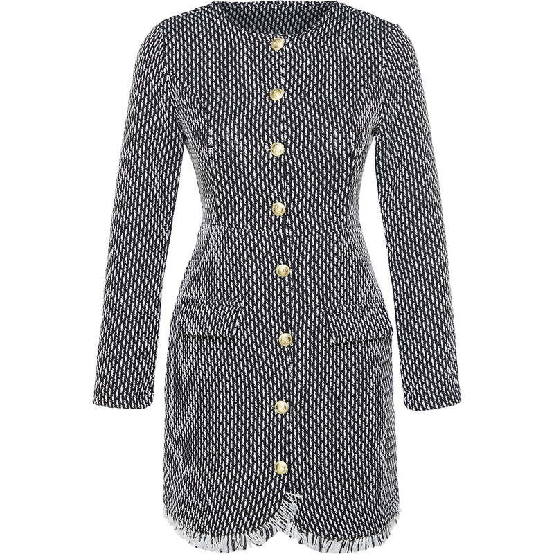 Trendyol Black Straight Cut Buttoned Tweed Woven Jacket Dress