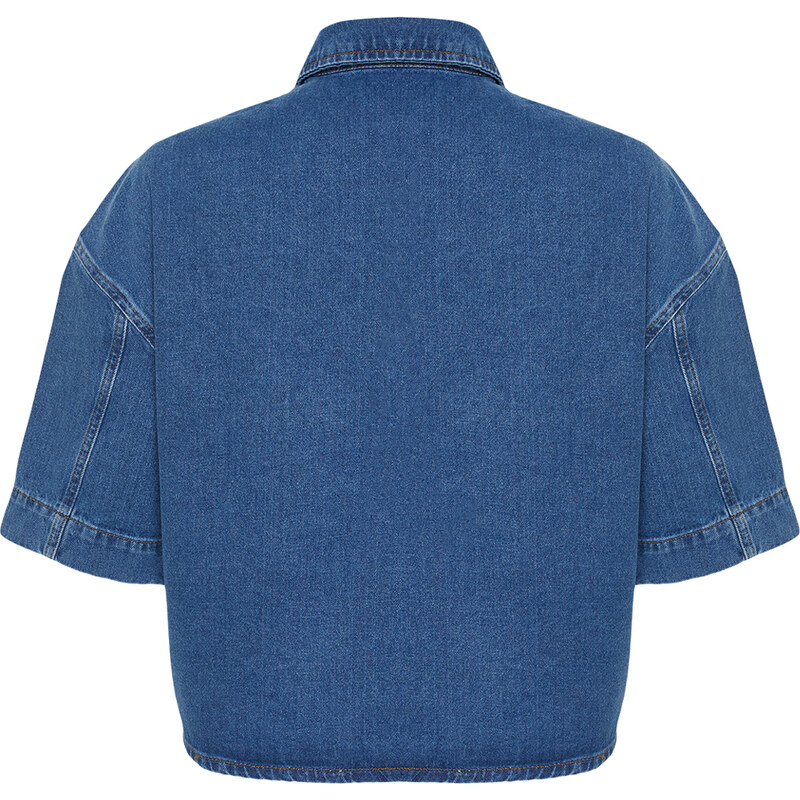 Trendyol Blue Short Sleeve Pocket Detailed Denim Shirt