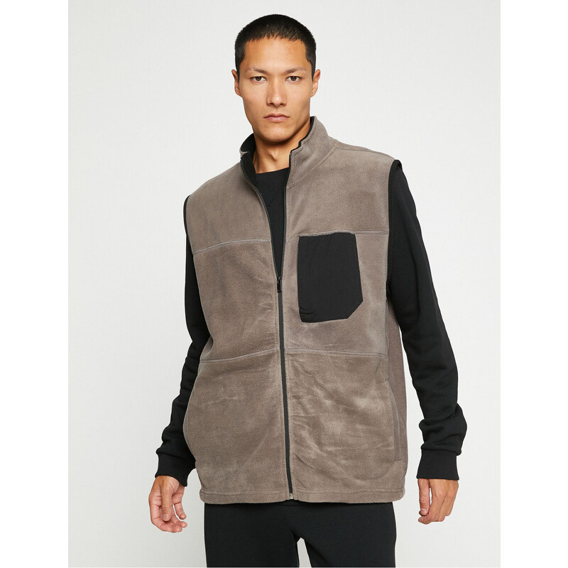 Koton Basic Fleece Vest Pocket Detailed High Neck Zipper