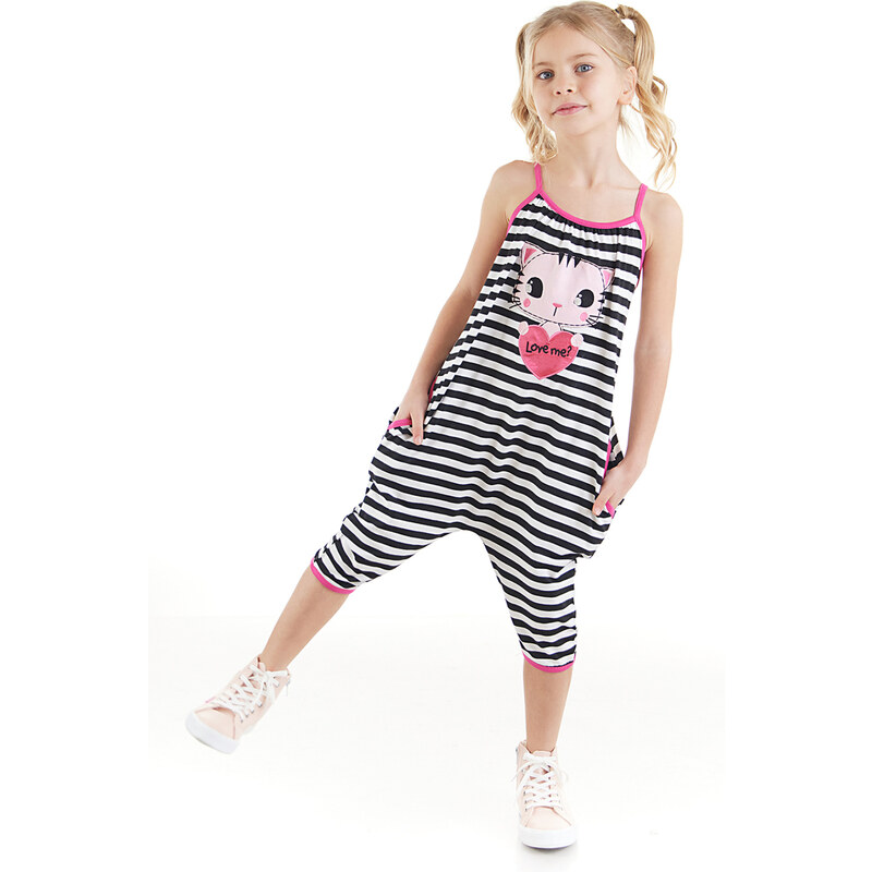 Denokids Love Me Girls' Striped Cat Jumpsuit with Straps