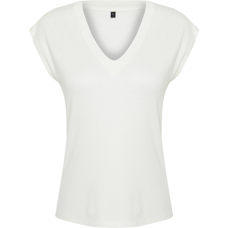 Trendyol Ecru Viscose/Soft Fabric Fitted/Fitted Moon Sleeve V Neck Flexible Knitted Blouse