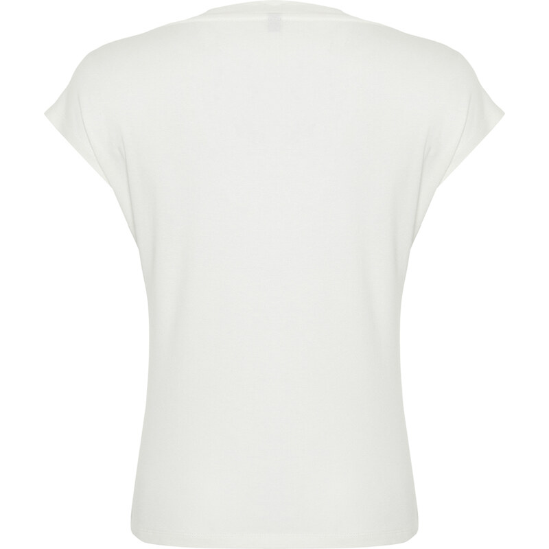 Trendyol Ecru Viscose/Soft Fabric Fitted/Fitted Moon Sleeve V Neck Flexible Knitted Blouse