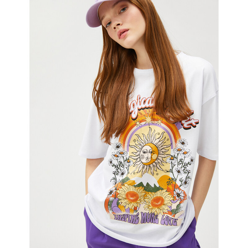 Koton Oversized T-Shirt Printed Crew Neck Short Sleeve Cotton