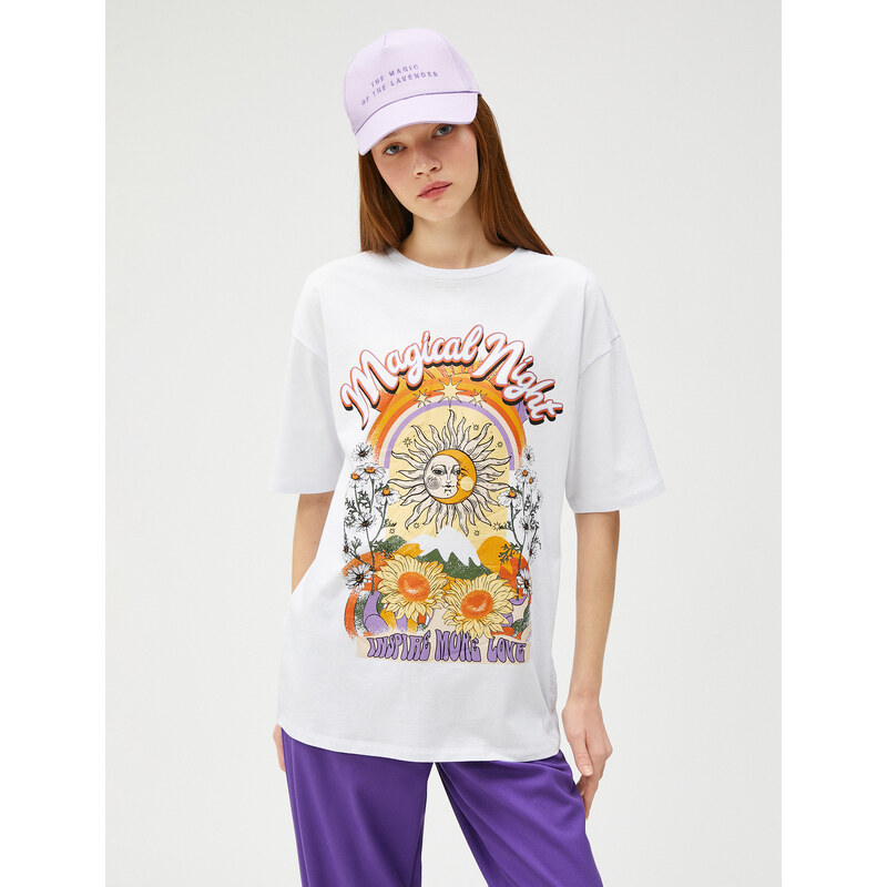 Koton Oversized T-Shirt Printed Crew Neck Short Sleeve Cotton